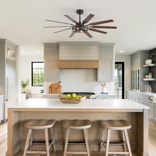 60 inch farmhouse ceiling fans with rustic lights on a desk or shelf