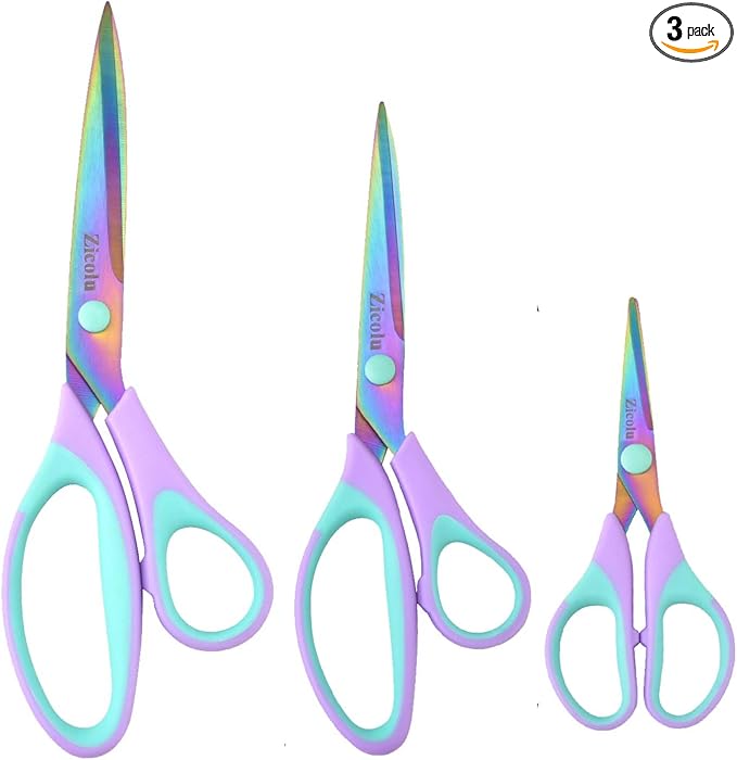 Zicolu Craft Scissors Set of 3 pack, Sharp Rainbow Titanium Coating All Purpose by Zicolu
