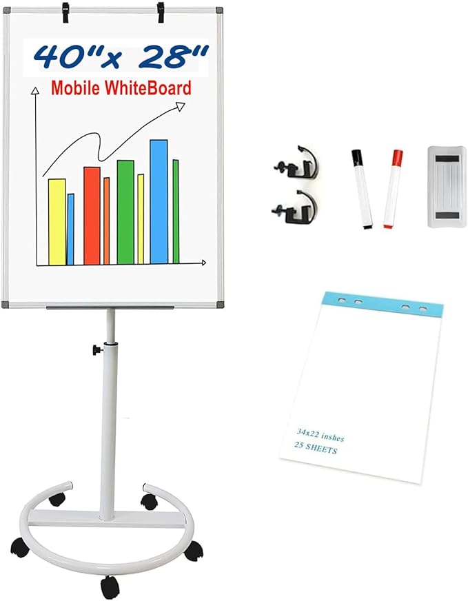 Mobile Easel Whiteboard 40x28 Inches – Adjustable Height Rolling Whiteboard on by BEST+BOARD