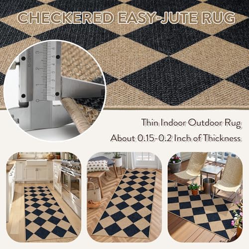 lahome checkered easy jute non slip runner rug, close-up detail
