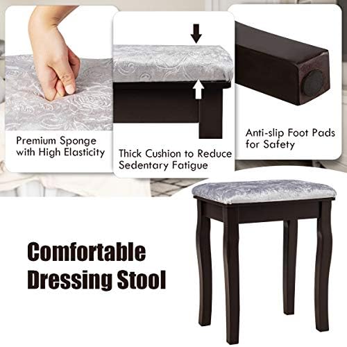 DORTALA Vanity Table Set w/ 360-Degree Rectangular Mirror & Cushioned Sto...