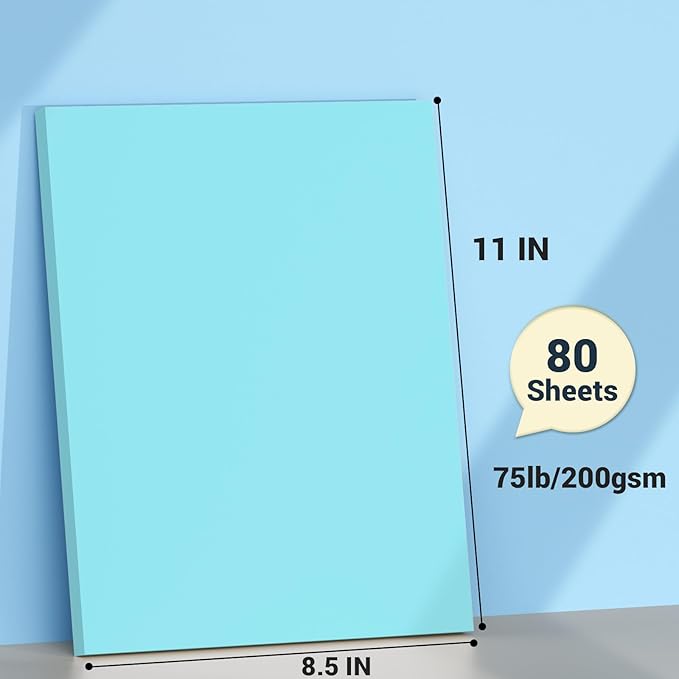 Cardstock 8.5 x 11, Thick Printer Paper 75 lb/200 gsm, 80 Sheets Card Stock Blue - Image 2