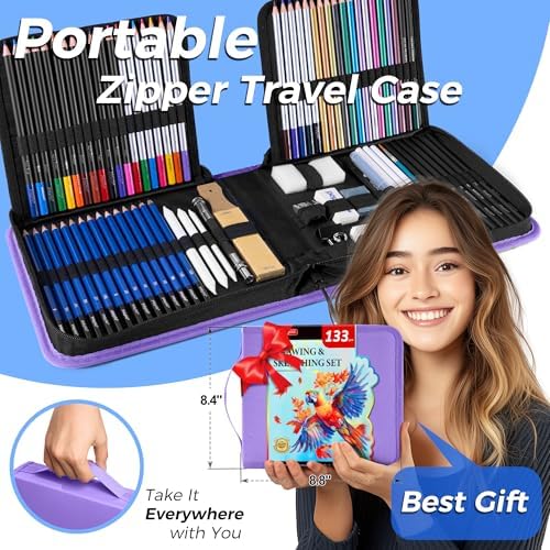 drawing set sketching kit, pro art supplies sketch shown in use