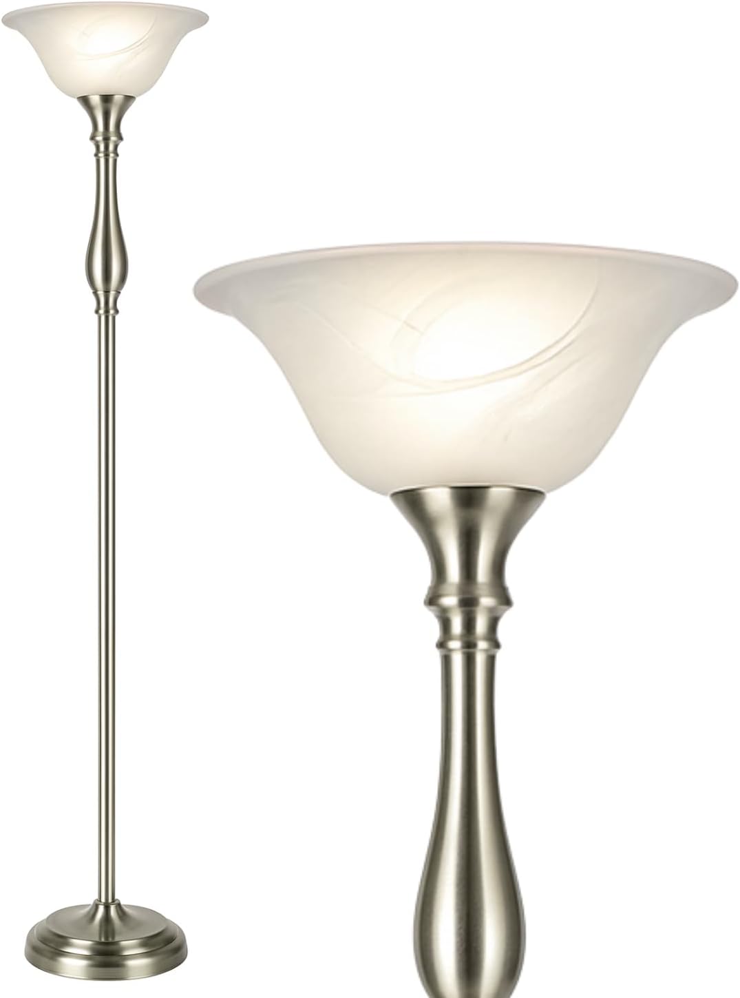 LIGHTACCENTS Torchiere Floor Lamp, 72", Brushed Nickel