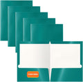 2 Pocket Glossy Laminated Paper FOLDERS Portfolio Letter Size, Teal, 25PK