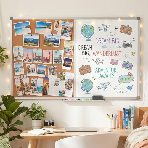 Magnetic White Board and Cork Board Combo for Wall, 36 x 24 Inch