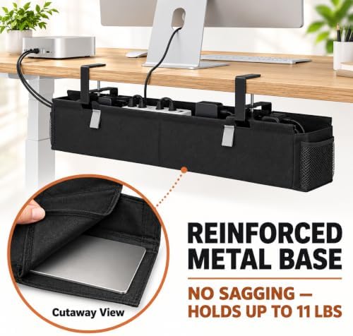 No Drill Under Desk Cable Management Tray 28"– Reinforced Steel Base