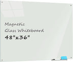 Glass Whiteboard 4' x 3', Magnetic Dry Erase Board Frameless Wall Mounting by ATROSONIK