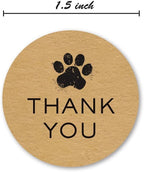 1.5" Round Brown Kraft Paw Print Thank You Stickers / 500 Dog Paw Print Thank You Labels Roll/Dog Cat Pet Animal Thank You Sticker/Made in The USA