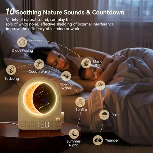 blonbar sunrise alarm clock for bedrooms, moon lamp, front angle view
