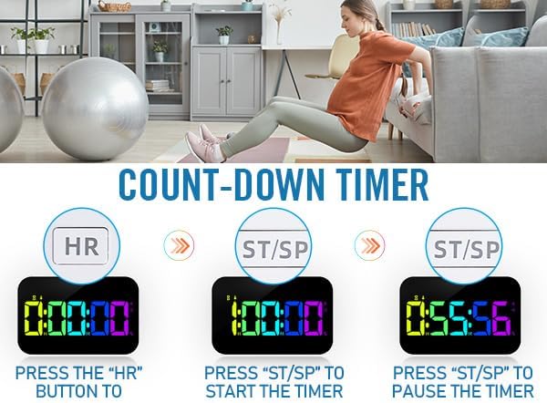 Kitchen Digital RGB Timer, Count Down Up, Rechargeable, Vibration Mode - Image 4