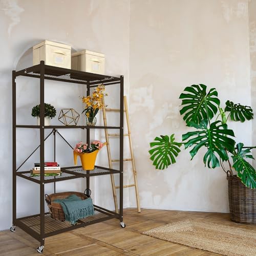 Origami 4-Tier Folding Shelf, Storage Organizer Shelves w/Wheels for Home &am...