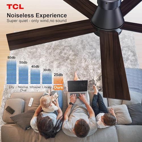 tcl 52" black flush mount ceiling fan with showing dimensions