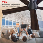 tcl 52" black flush mount ceiling fan with showing dimensions