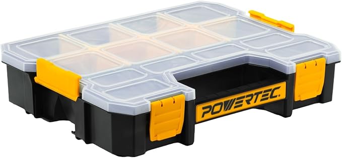 POWERTEC Small Parts Organizer & Tool Box – 14 Compartments, Stackable Storage by POWERTEC