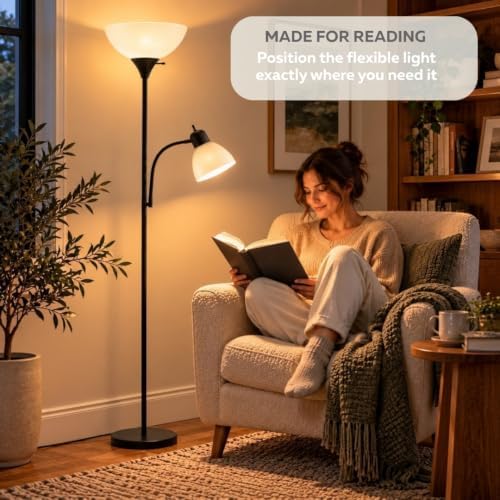 LIGHTACCENTS Floor Lamp with Side Reading Light - 72" Black Mother Daugh...