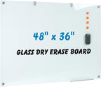 Glass Dry Erase Board, 48 x 36 Inches Magnetic Glass Whiteboard by Wingwise