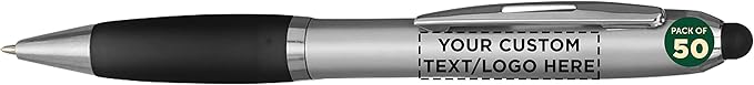 DISCOUNT PROMOS Custom Stylus Ballpoint Pens Set of 50, Personalized Bulk Pack by DISCOUNTPROMOS