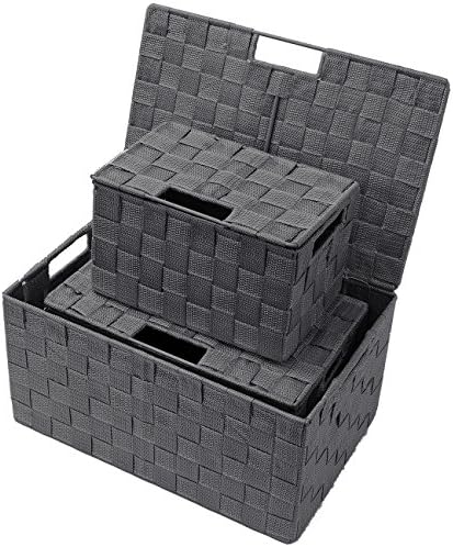 Sorbus Storage Basket with Lid, 3-Piece Woven Set for Shelves (Gray)