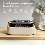 6-in-1 fast wireless charger, bluetooth speaker alarm clock, side view