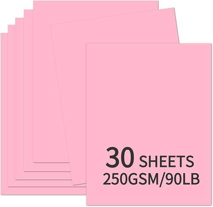 30 Sheets Pink Cardstock 8.5'' x 11'', 250gsm/90lb Heavyweight Cover Cardstock by Bazyrock