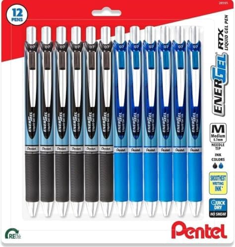 Pentel Energel RTX Retractable Liquid Gel Pen, 0.7mm, Needle Tip, 12 Pack