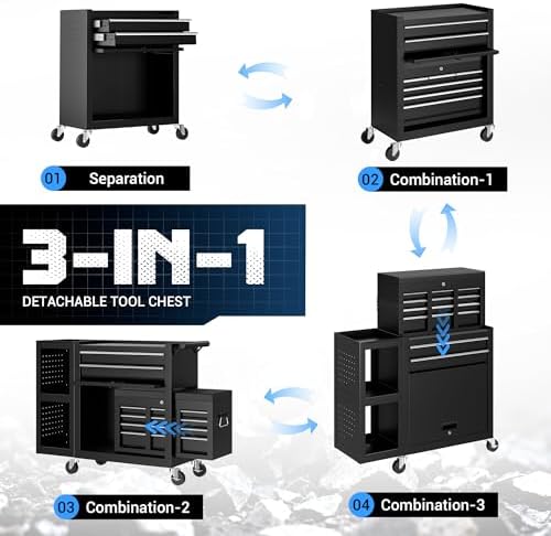 8 drawer rolling tool chest, 3-in-1 assembled tool on a desk or shelf