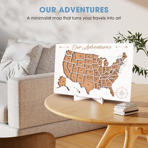 Luoyadee USA Cork Board Travel Map with 100 Push Pins & Display Stand