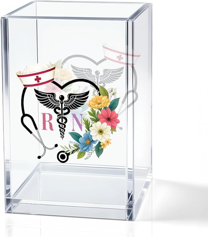 QYUVK RN Acrylic Pencil Holder Cup, Floral Stethoscope Pen Holder by QYUVK