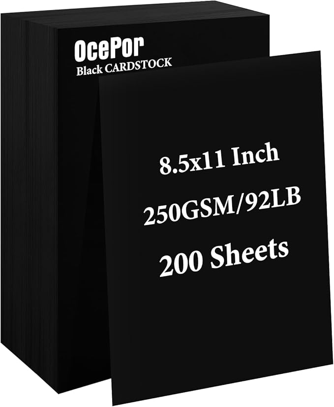 OcePor 200 Sheets Black Cardstock 8.5” x 11”, 92lb/250gsm Black Card Stock by OcePor