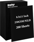 OcePor 200 Sheets Black Cardstock 8.5” x 11”, 92lb/250gsm Black Card Stock by OcePor