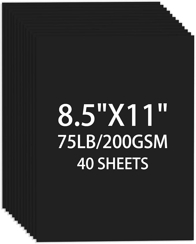 Cardstock 8.5 X 11, 40 Sheets Black Card Stock, 75lb/ 200gsm Copy Paper by Ciphyfee