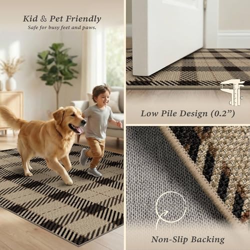 jtj easy jute 2x6 outdoor runner rug, black showing dimensions