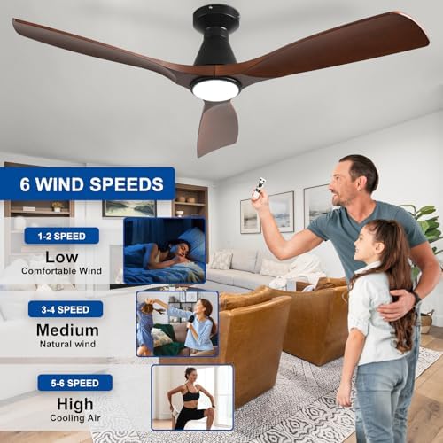 depuley 52-inch ceiling fans with lights: walnut 3, close-up detail