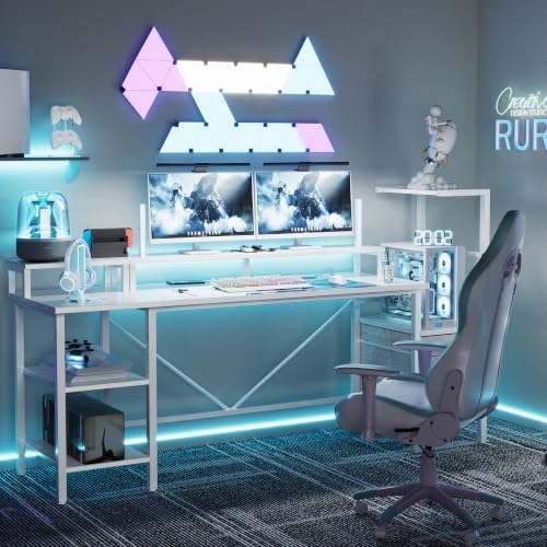 59 in Gaming Desk with Storage Drawers & Shelves, Reversible Computer Desk