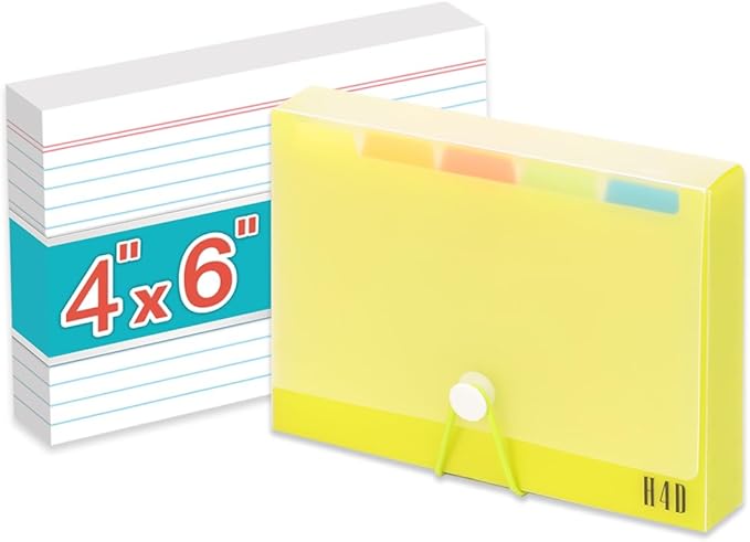 H4D 4x6 Index Card Case with 100 Heavyweight Ruled Index Cards and Dividers by H4D