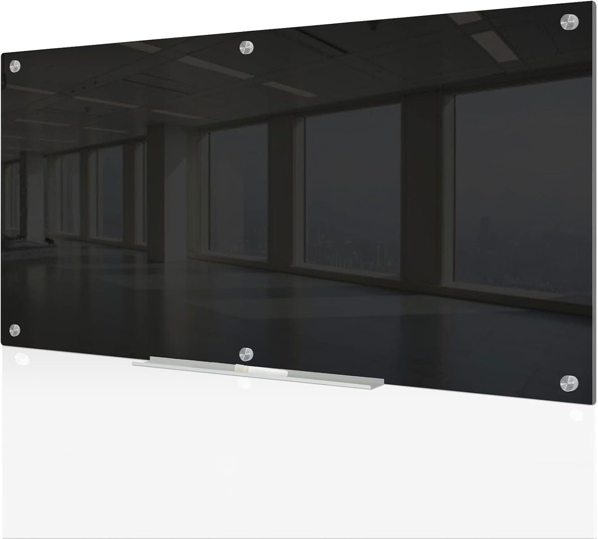 J&J worldwide Magnetic Black Glass Whiteboard 6' x 3', 70 x 35 Inches Large