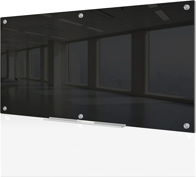 J&J worldwide Magnetic Black Glass Whiteboard 6' x 3', 70 x 35 Inches Large by JJworldwide