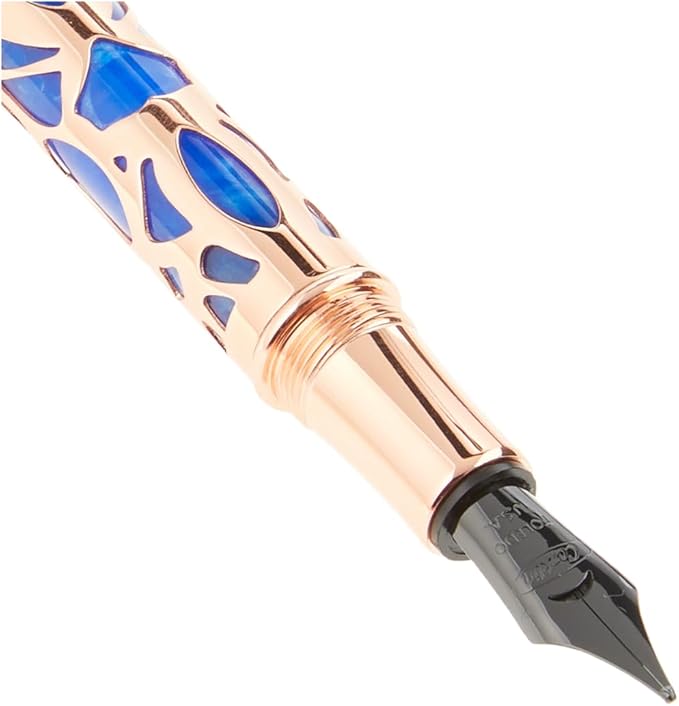 Conklin Endura Deco Crest Fountain Pen in Blue, Broad Nib, Premium Writing - Image 4