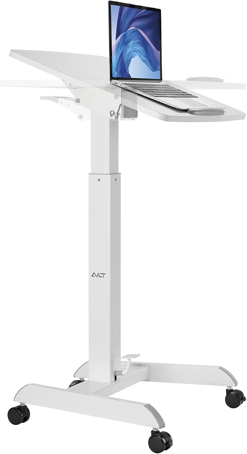 AVLT 47" Height Adjustable Mobile Workstation with Tilting Desk - White
