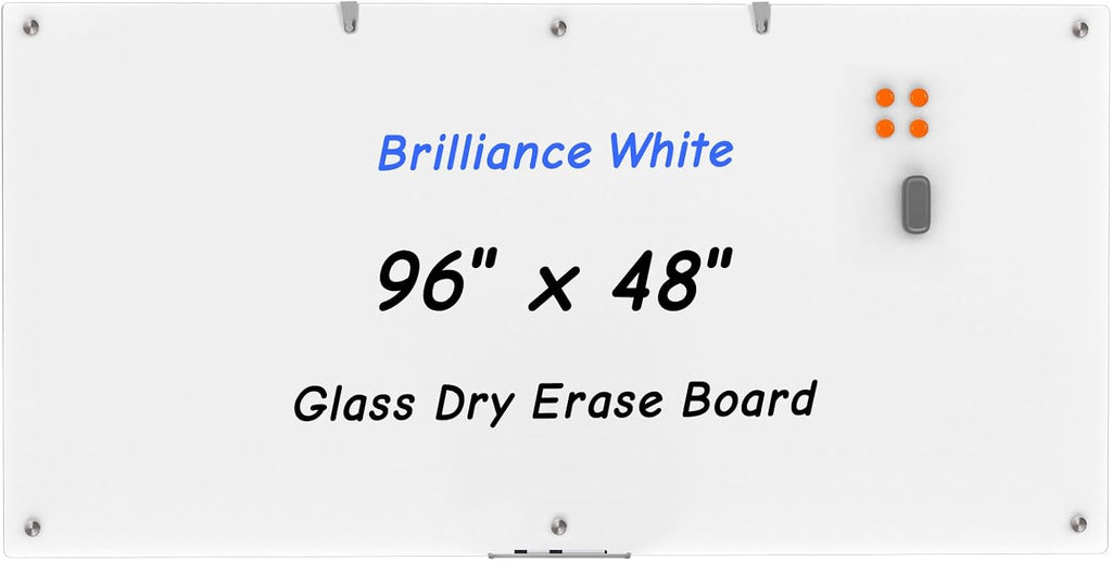 Large Glass Whiteboard, 96 x 48 Inches Magnetic Glass Dry Erase Board
