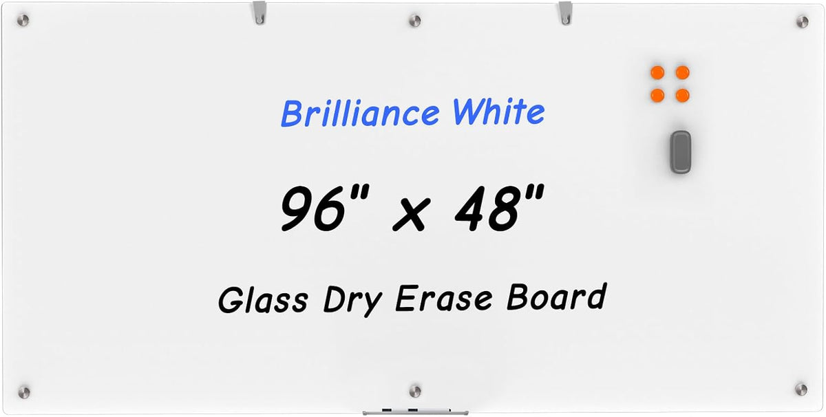 Large Glass Whiteboard, 96 x 48 Inches Magnetic Glass Dry Erase Board