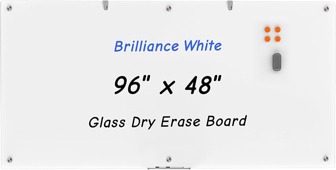 Large Glass Whiteboard, 96 x 48 Inches Magnetic Glass Dry Erase Board by Wingwise