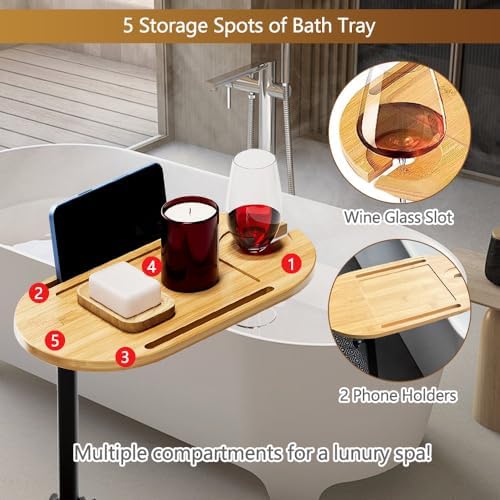 3 Layer Bathtub Tray Table,Bamboo Swivel Bathtub Side Table Height Adjustable...