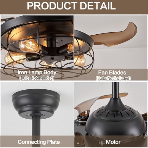 dumaiway 36" retractable ceiling fan, industrial retro caged, package contents