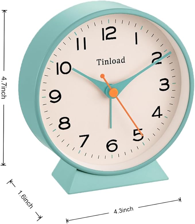 Tinload 4.5" Battery Operated Retro Analog Alarm Clock, Small Silent Bedside - Image 4