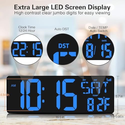 xrexs 16.5 in large digital wall clock wifi shown in use