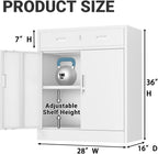 CJF Metal Storage Cabinet, Locking Storage Cabinet with 1 Drawer and Adjustable Shelf, 36" H x 28" W x 16" D White Metal Cabinets for Office, Home, Garage