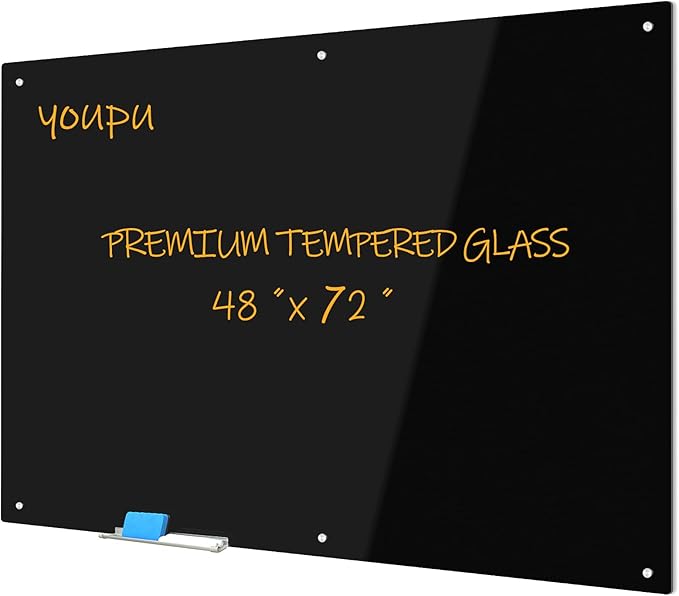 Magnetic Glass Writeboard 72"x48" Premium Tempered Dry Erase Boards Wall by YoupuStationery