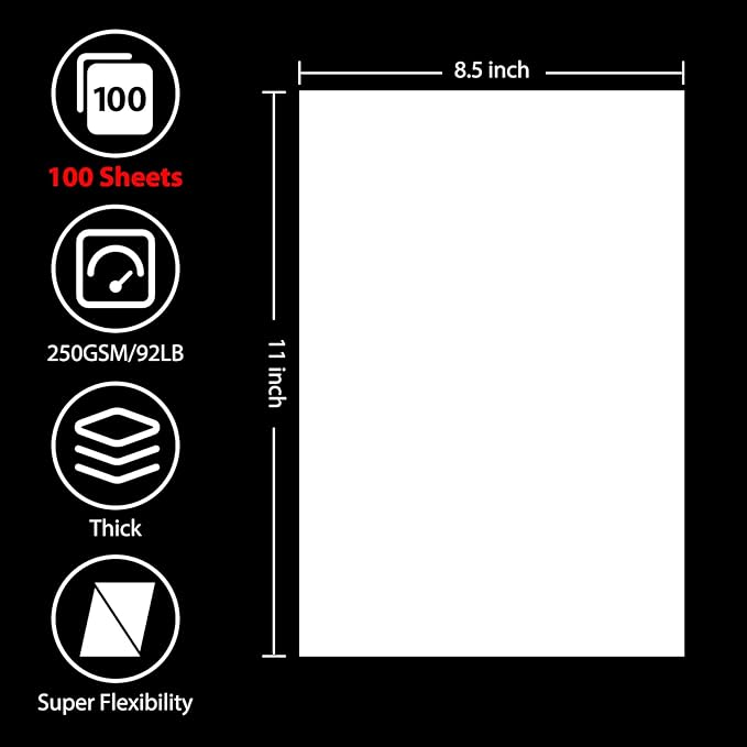 OcePor 100 Sheets White Cardstock 8.5” x 11”, 92lb/250gsm Card Stock, Thick - Image 2